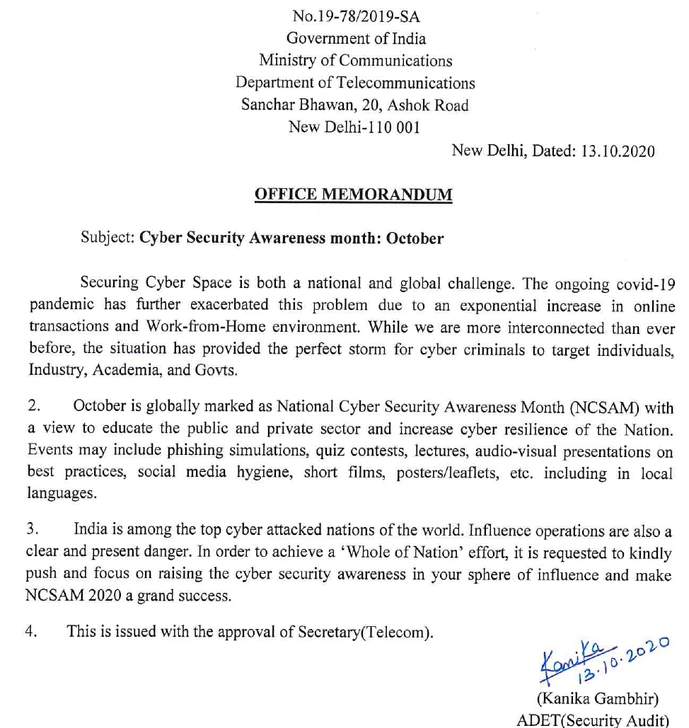 Cyber Security Awareness Month October 2020